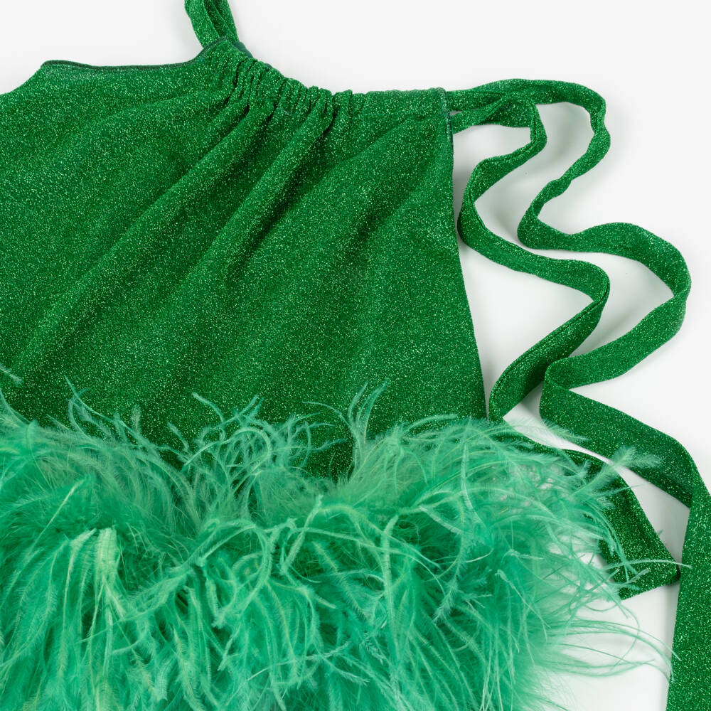 Oséree-Girls Emerald Feathered Twirl Dress | Childrensalon Outlet