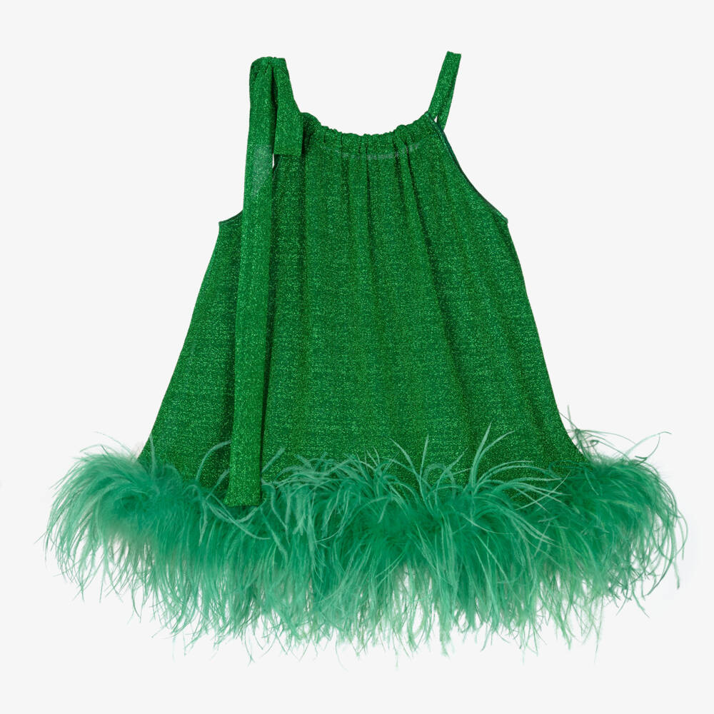 Oséree-Girls Emerald Feathered Twirl Dress | Childrensalon Outlet