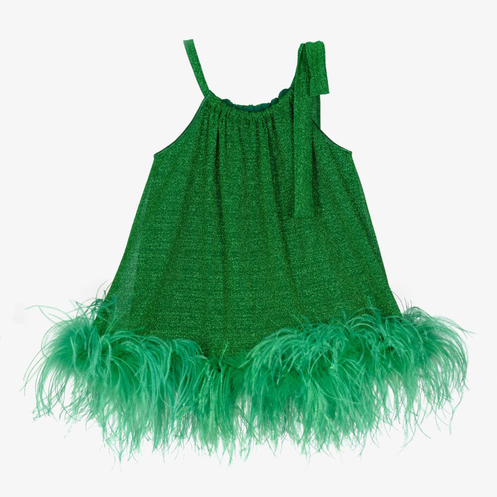 Oséree-فستان دوار زمردي مزين بالريش للبنات | Childrensalon Outlet