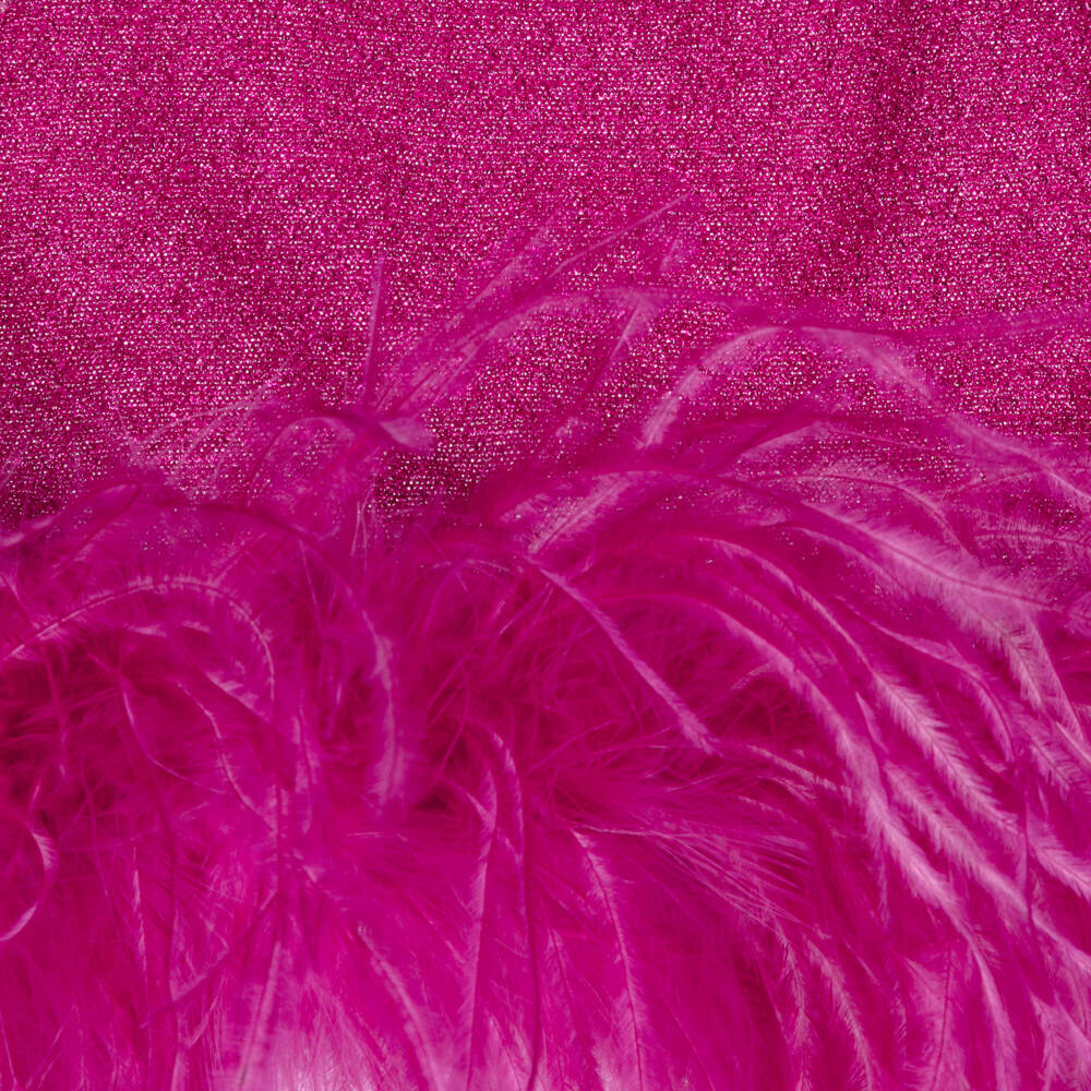 Oséree-Girls Fuchsia Pink Lumiére Feather Trim Halter Neck Top | Childrensalon Outlet