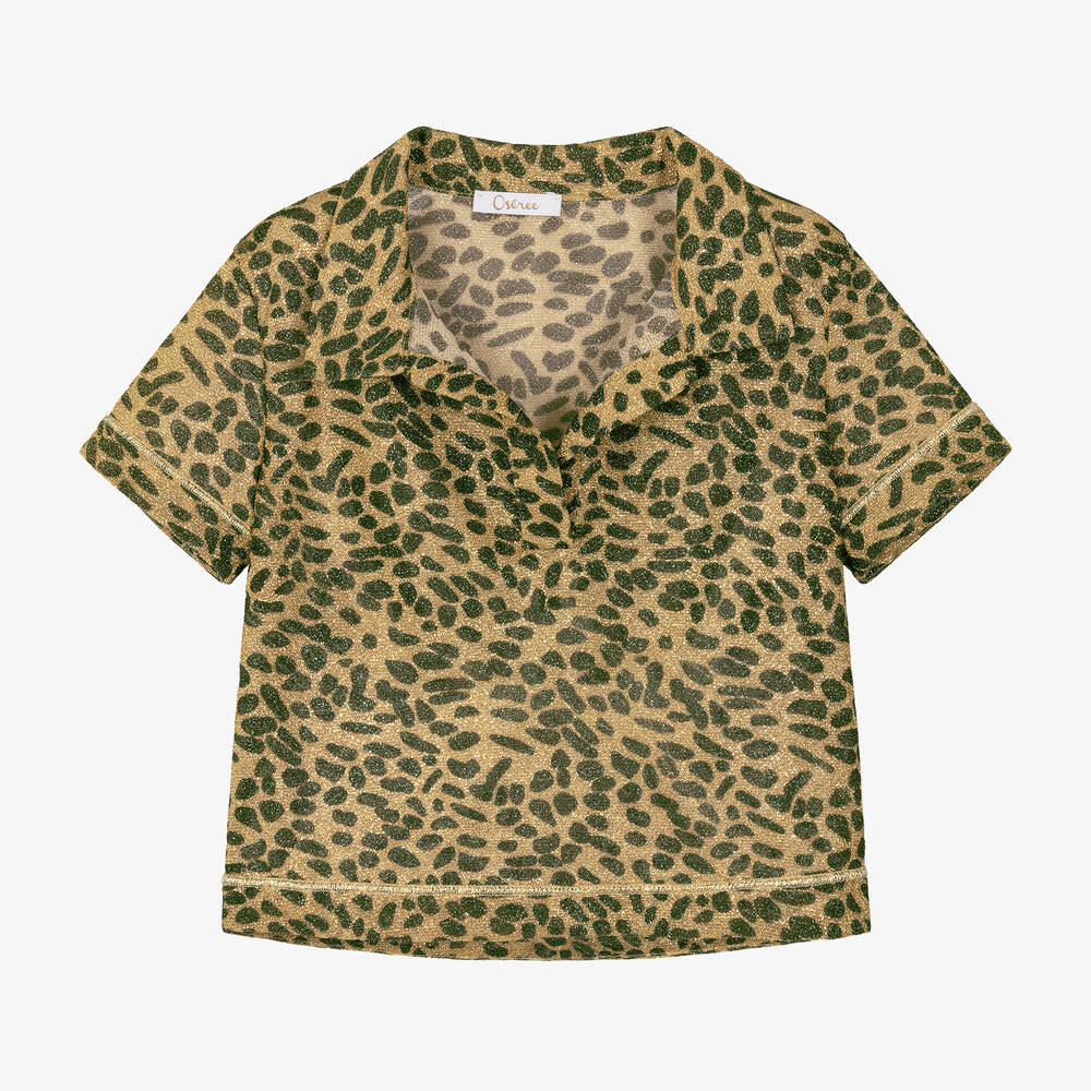 Oséree-Girls Gold Leopard Print Lumiére Shirt | Childrensalon Outlet