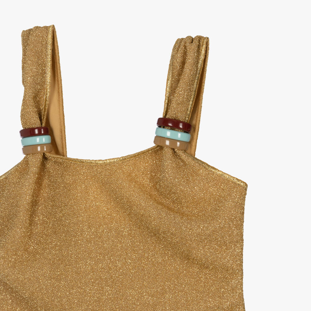 Oséree-Girls Gold Lumiére Swimsuit with Coloured Rings | Childrensalon Outlet