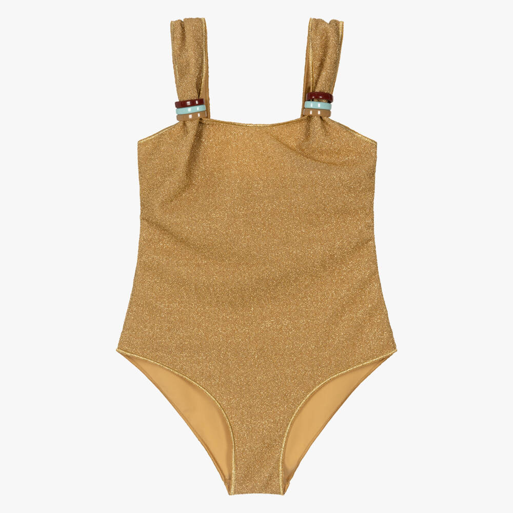 Oséree-Girls Gold Lumiére Swimsuit with Coloured Rings | Childrensalon Outlet