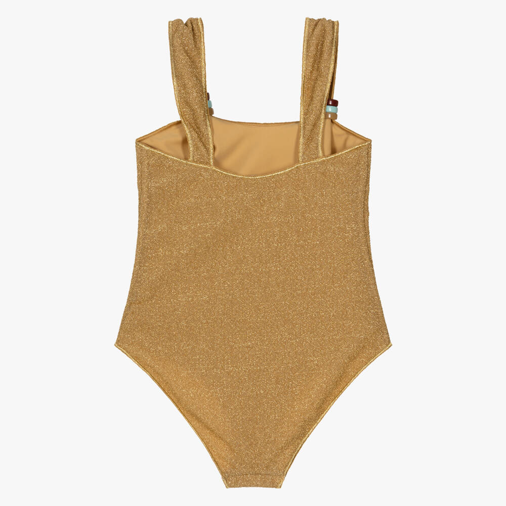 Oséree-Girls Gold Lumiére Swimsuit with Coloured Rings | Childrensalon Outlet