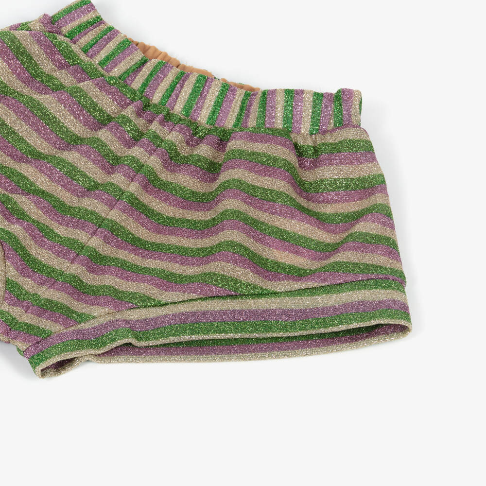 Oséree-Girls Green & Gold Striped Lumiére Shorts | Childrensalon Outlet