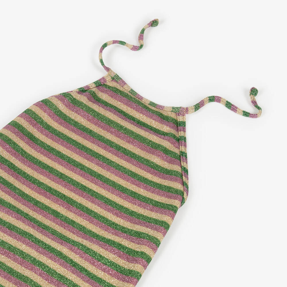 Oséree-Girls Green & Gold Striped Lumiére Swimsuit | Childrensalon Outlet