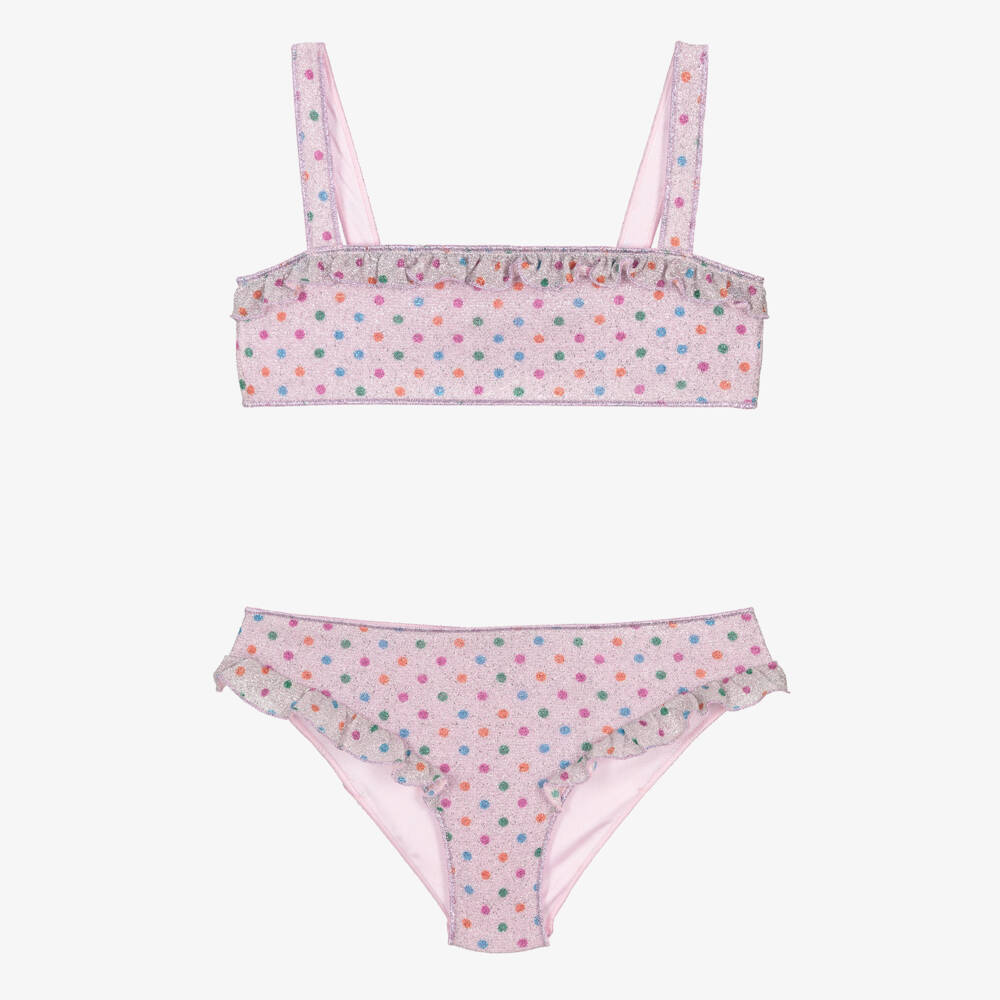 Oséree-Girls Lilac Pink Lumiére Rainbow Polka Dot Bikini | Childrensalon Outlet