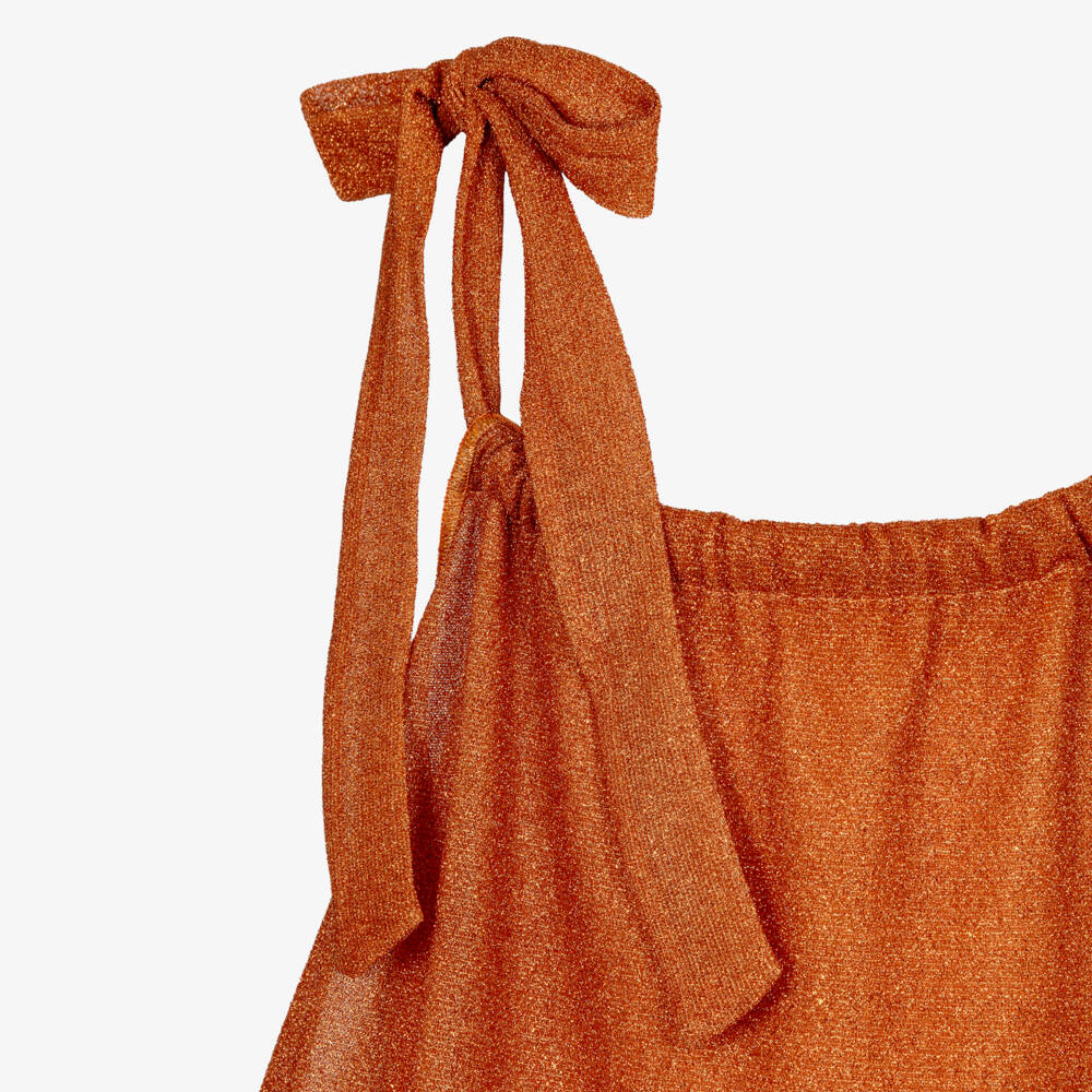 Oséree-Girls Orange Lumiére Feather Trim Dress | Childrensalon Outlet