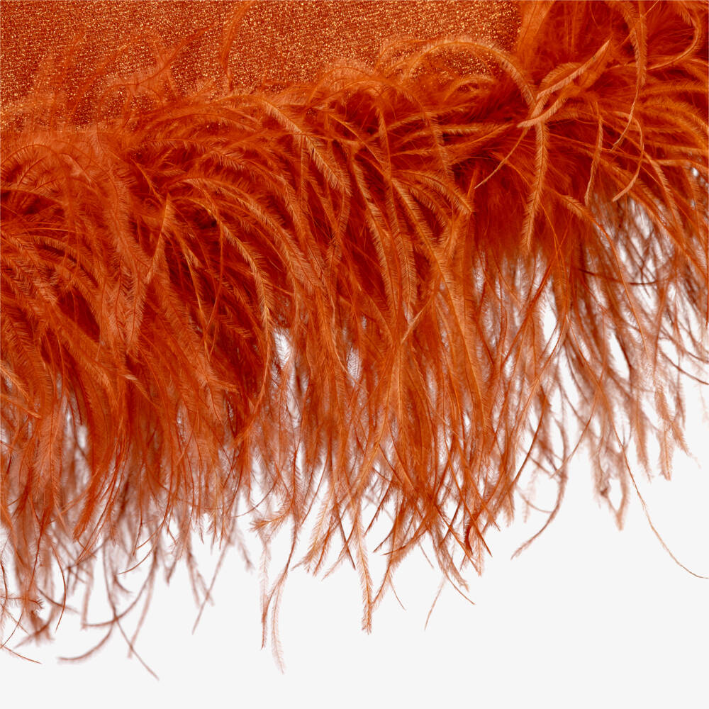 Oséree-Girls Orange Lumiére Feather Trim Dress | Childrensalon Outlet