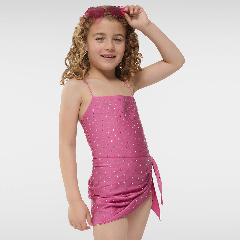 Girls Pink Diamante Swimsuit Childrensalon Outlet