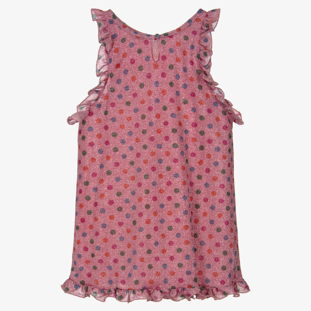 Oséree-Girls Pink Lumiére Rainbow Polka Dot Ruffle Dress | Childrensalon Outlet
