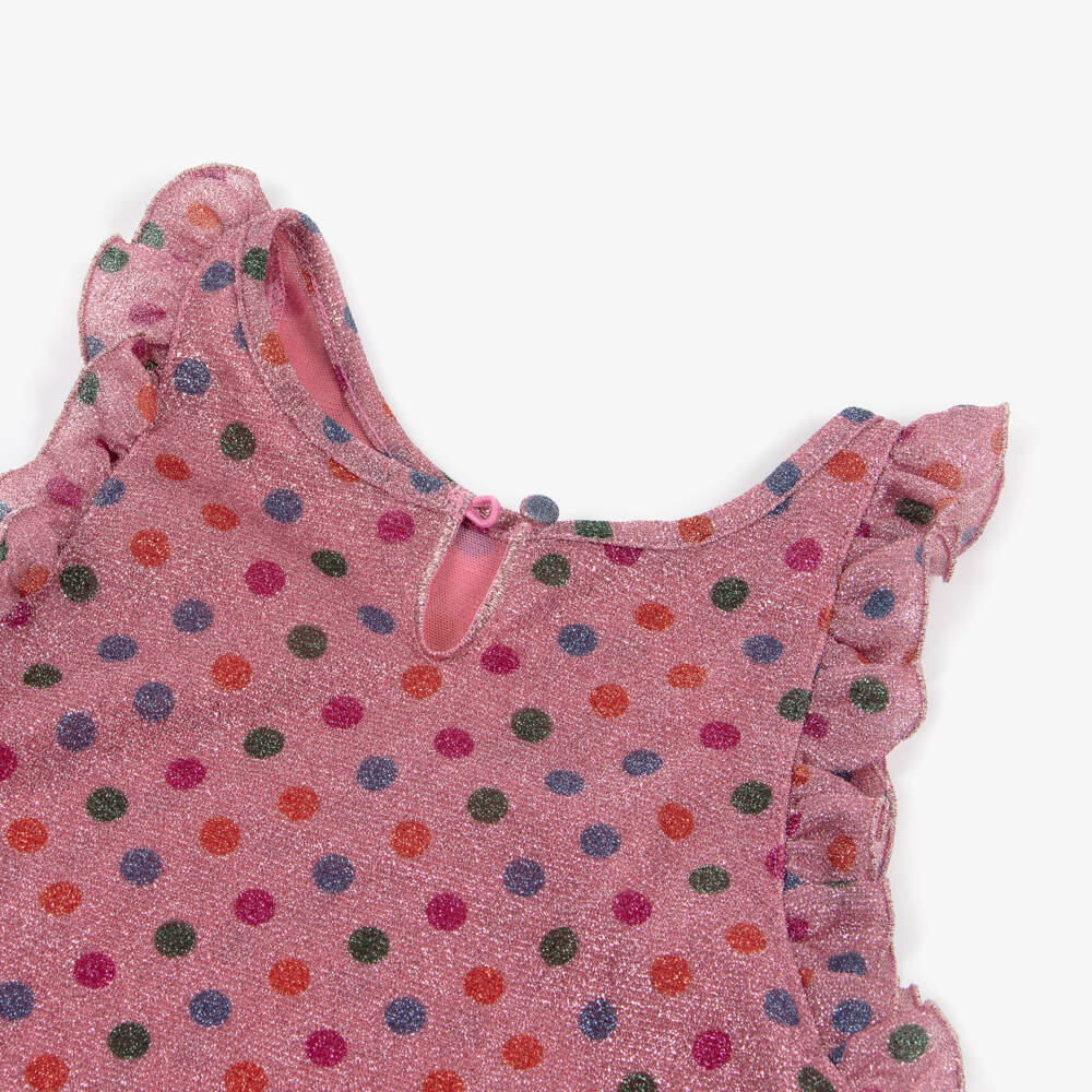 Oséree-Girls Pink Lumiére Rainbow Polka Dot Ruffle Dress | Childrensalon Outlet