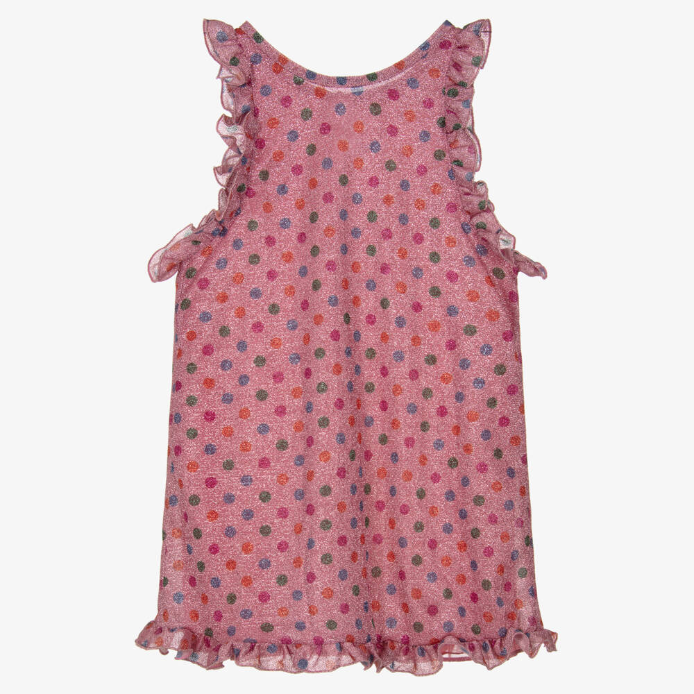Oséree-Girls Pink Lumiére Rainbow Polka Dot Ruffle Dress | Childrensalon Outlet