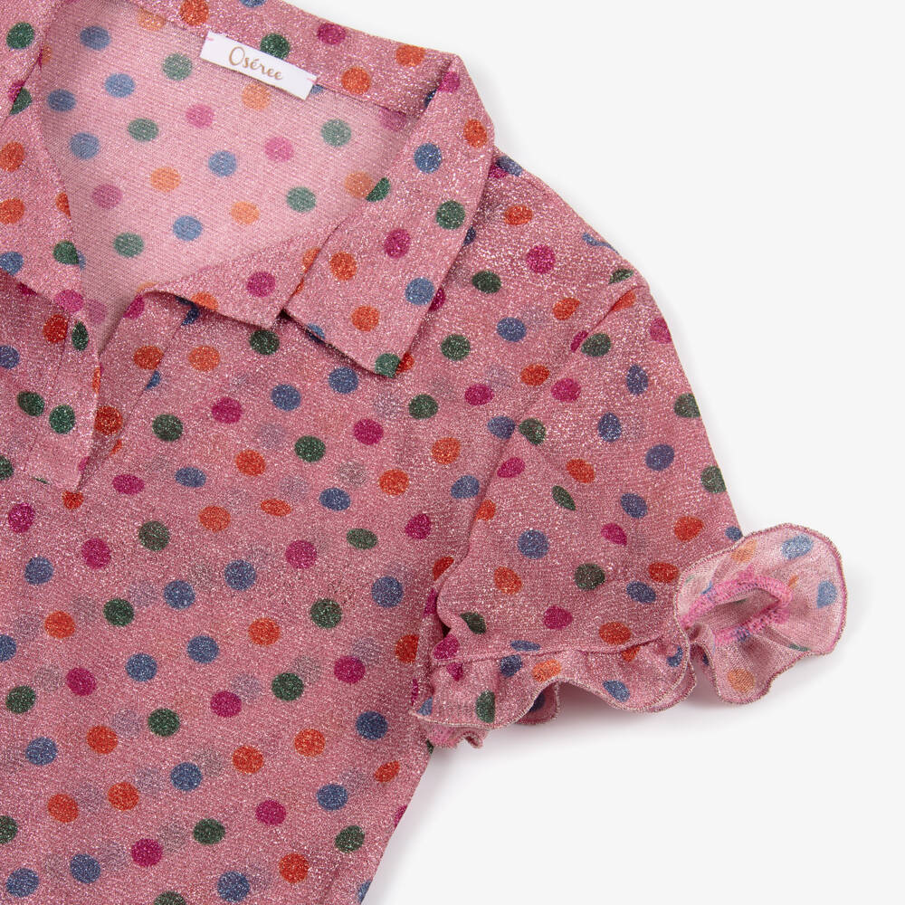 Oséree-Girls Pink Lumiére Rainbow Polka Dot Shirt | Childrensalon Outlet