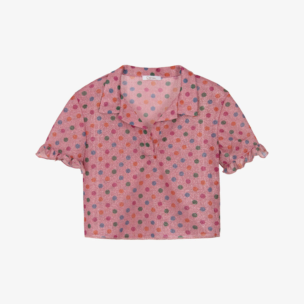 Oséree-Girls Pink Lumiére Rainbow Polka Dot Shirt | Childrensalon Outlet
