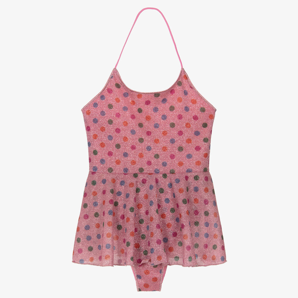 Oséree-Girls Pink Lumiére Rainbow Polka Dot Swimsuit | Childrensalon Outlet