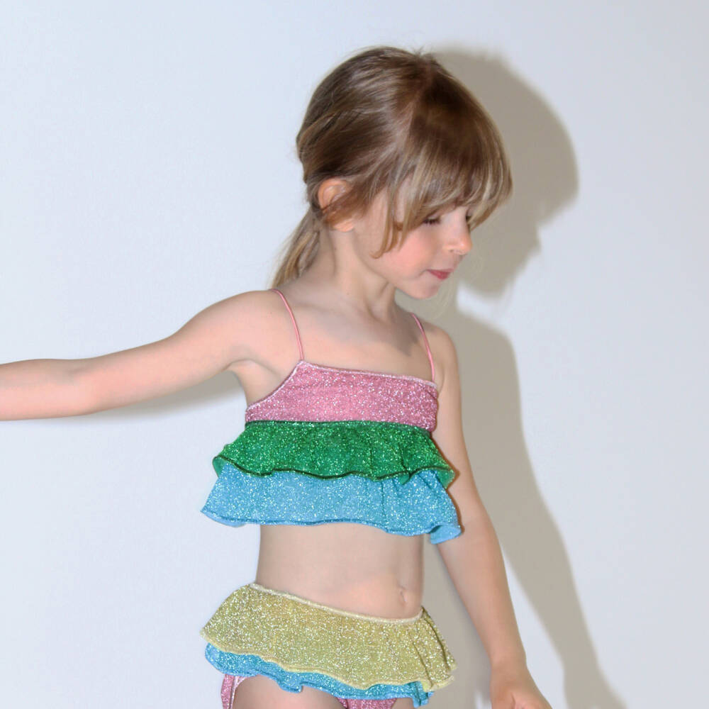 Oséree-Girls Rainbow Stripe Frilly Lumiére Bikini | Childrensalon Outlet