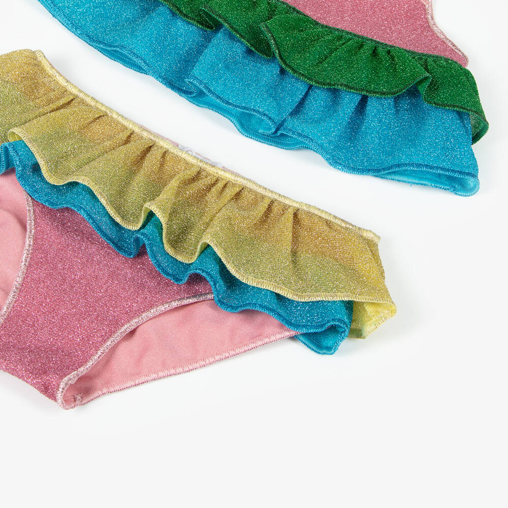 Oséree-Girls Rainbow Stripe Frilly Lumiére Bikini | Childrensalon Outlet