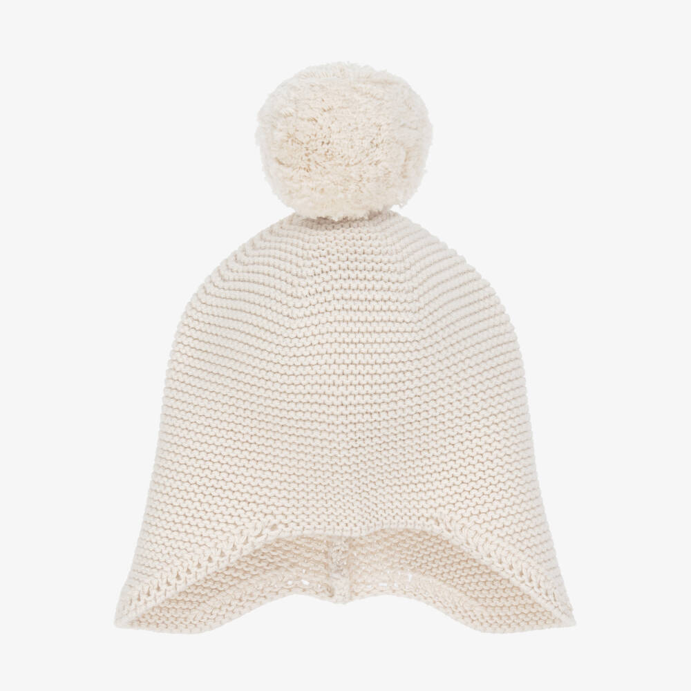 Emile et Rose-Pale Beige Knitted Cotton Pom-Pom Hat | Childrensalon Outlet