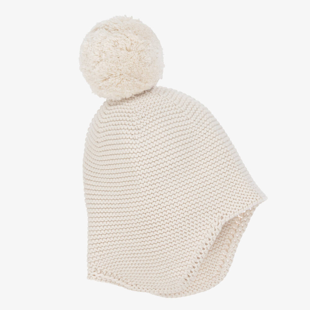 Emile et Rose-Pale Beige Knitted Cotton Pom-Pom Hat | Childrensalon Outlet