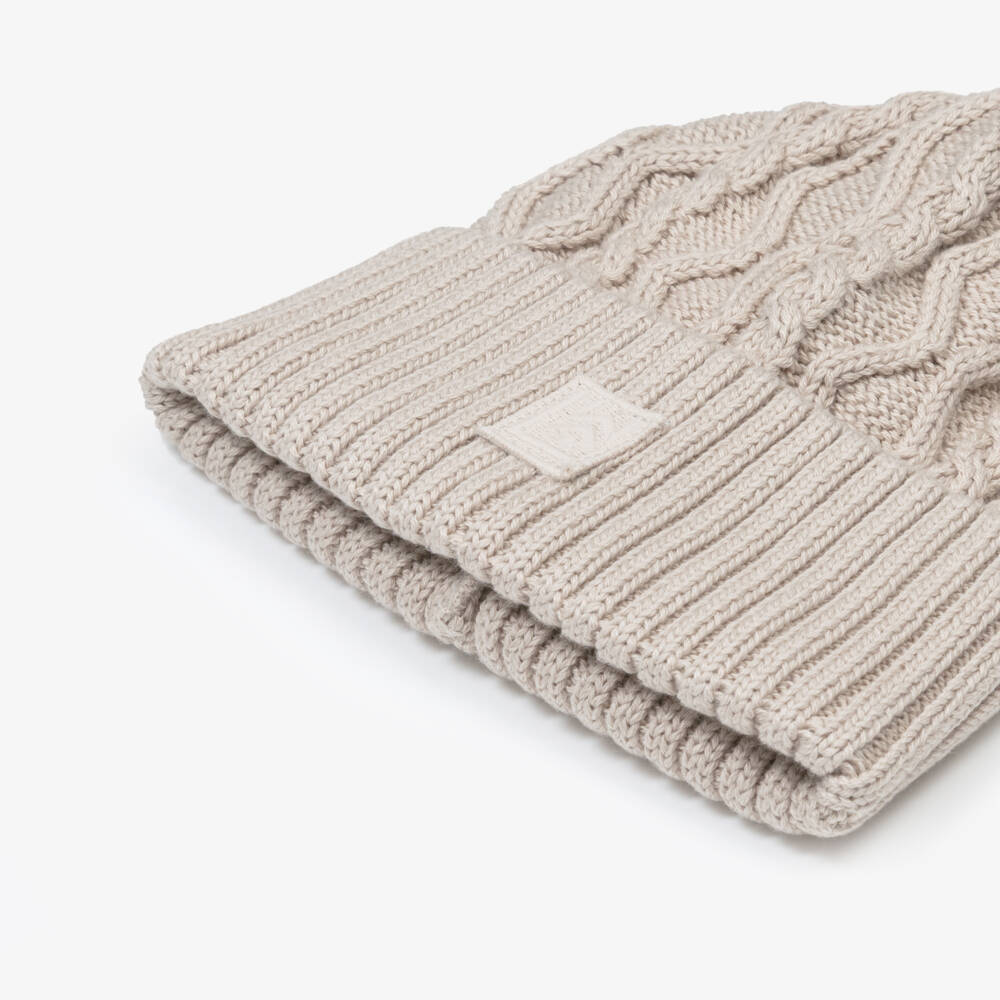 Liewood-Pale Beige Organic Cotton Cable Knit Beanie Hat | Childrensalon Outlet