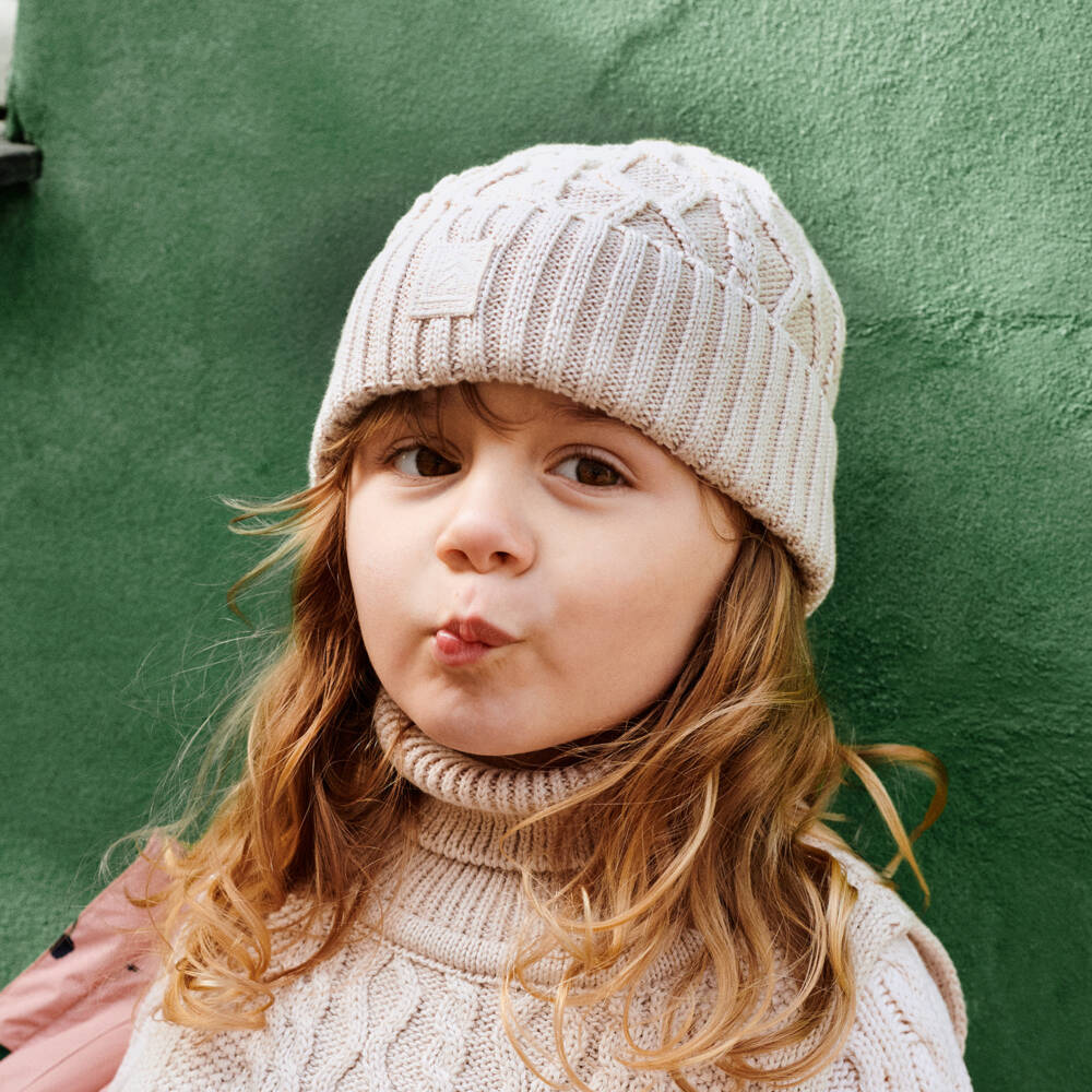 Liewood-Pale Beige Organic Cotton Cable Knit Beanie Hat | Childrensalon Outlet