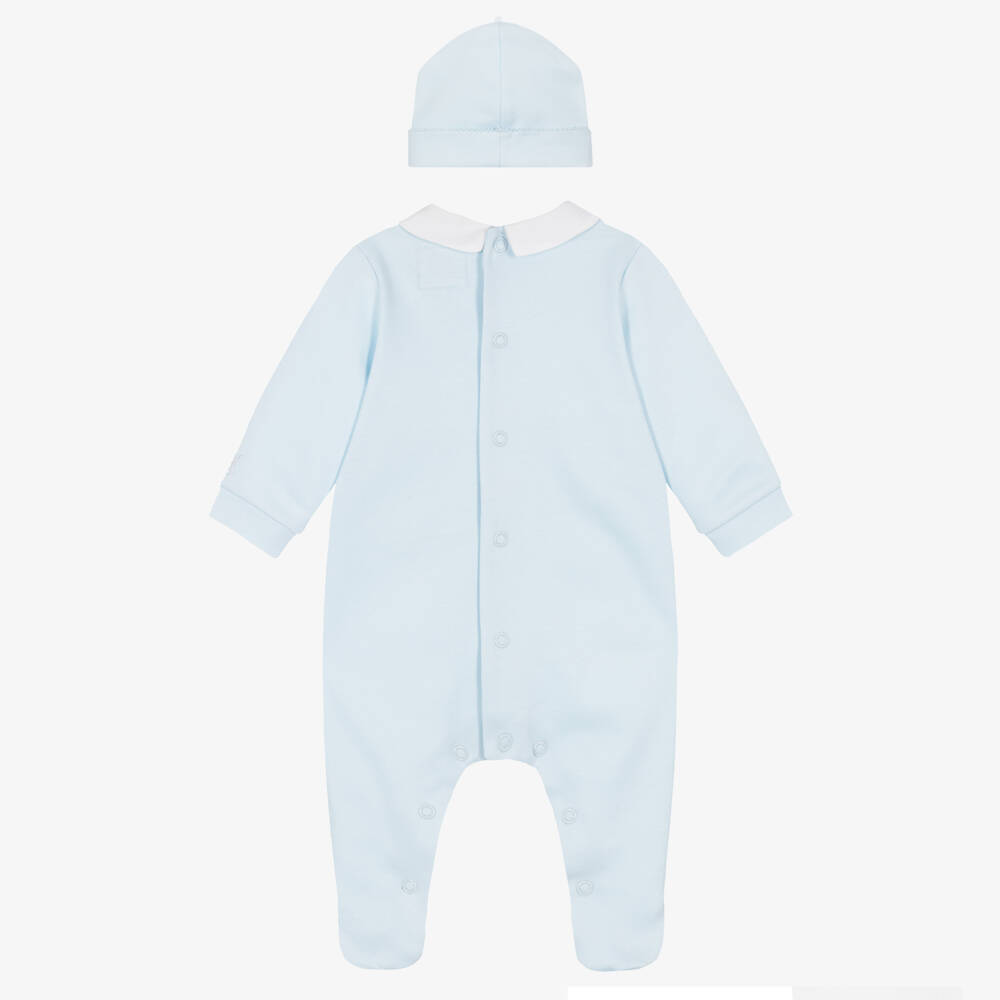 Emile et Rose-Pale Blue Cotton Jersey Babygrow Set with Toy Embroidery | Childrensalon Outlet