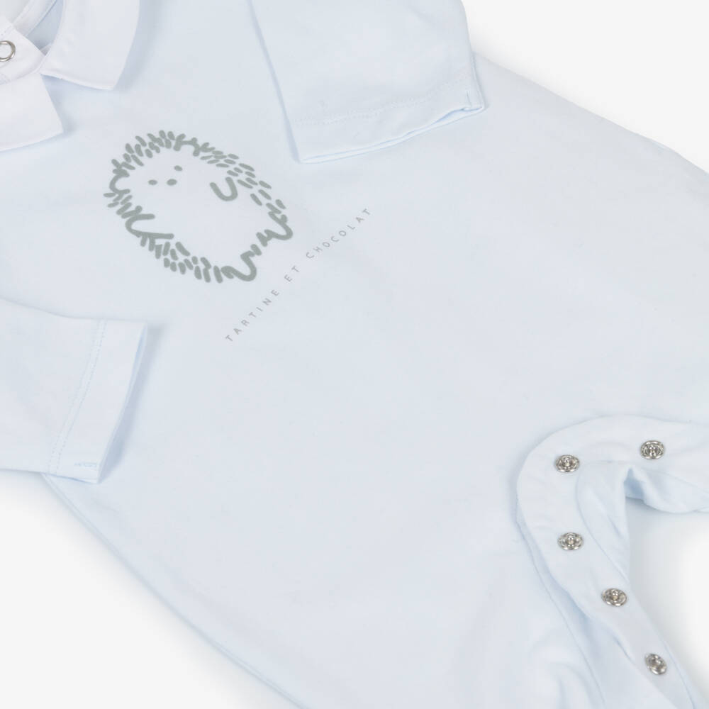 Tartine et Chocolat-Pale Blue Cotton Jersey Hedgehog Babygrow | Childrensalon Outlet
