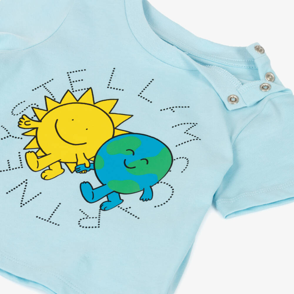 Stella McCartney Kids-Pale Blue Cotton Sun & Earth T-Shirt | Childrensalon Outlet