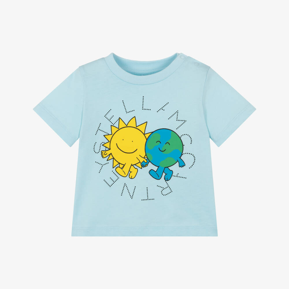 Stella McCartney Kids-Pale Blue Cotton Sun & Earth T-Shirt | Childrensalon Outlet