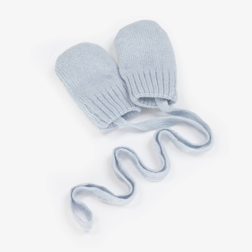 Jamiks-Pale Blue Knitted Baby Mittens | Childrensalon Outlet