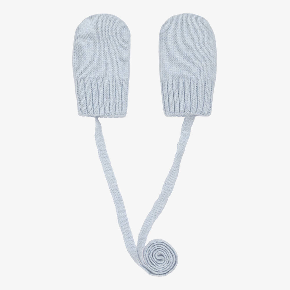 Jamiks-Pale Blue Knitted Baby Mittens | Childrensalon Outlet