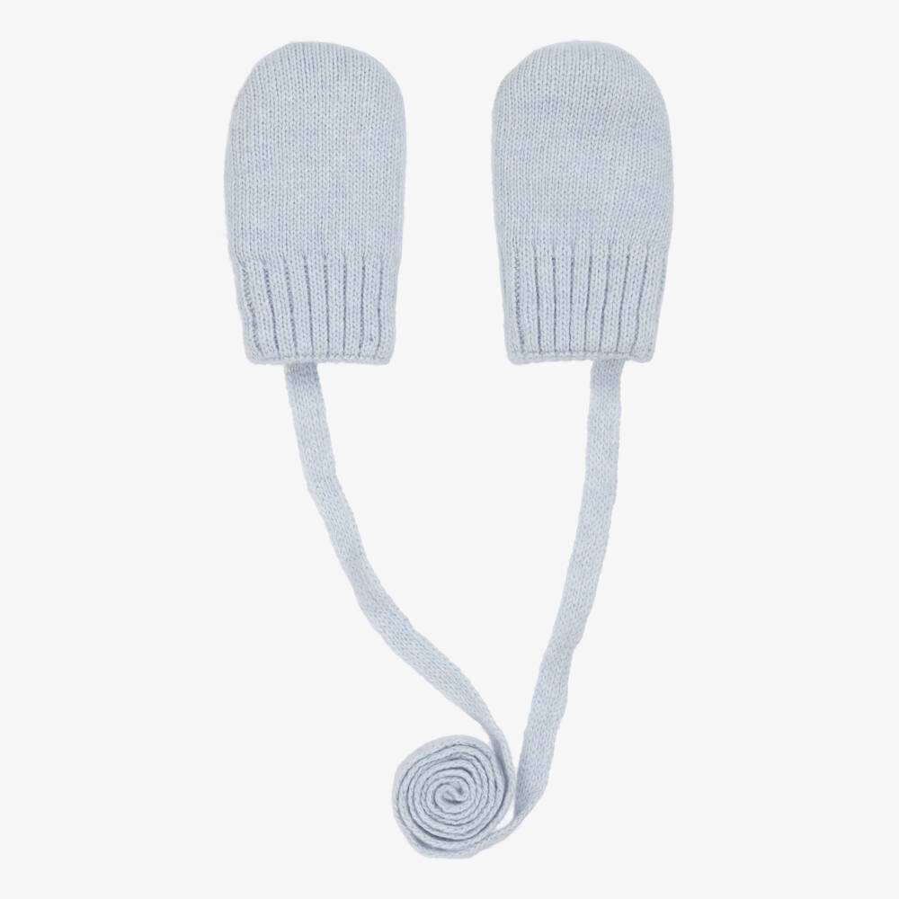 Jamiks-Pale Blue Knitted Baby Mittens | Childrensalon Outlet