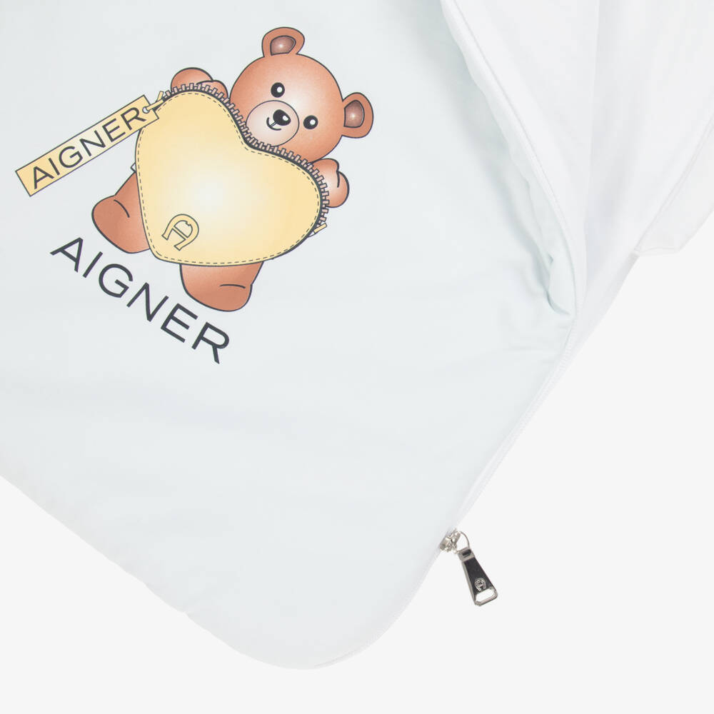 AIGNER-Pale Blue Pima Cotton Teddy Bear Baby Nest (74cm) | Childrensalon Outlet