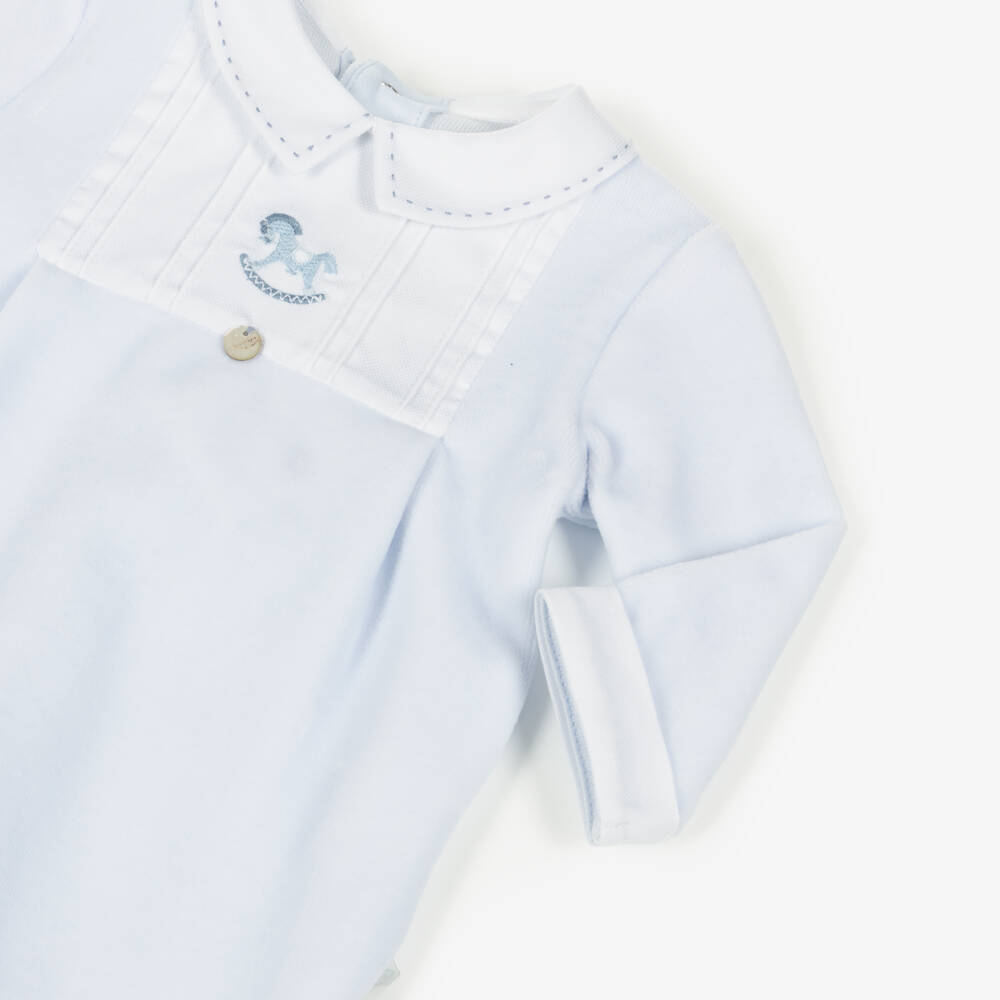 Pureté Du... Bébé-Pale Blue Velour Rocking Horse Babygrow | Childrensalon Outlet