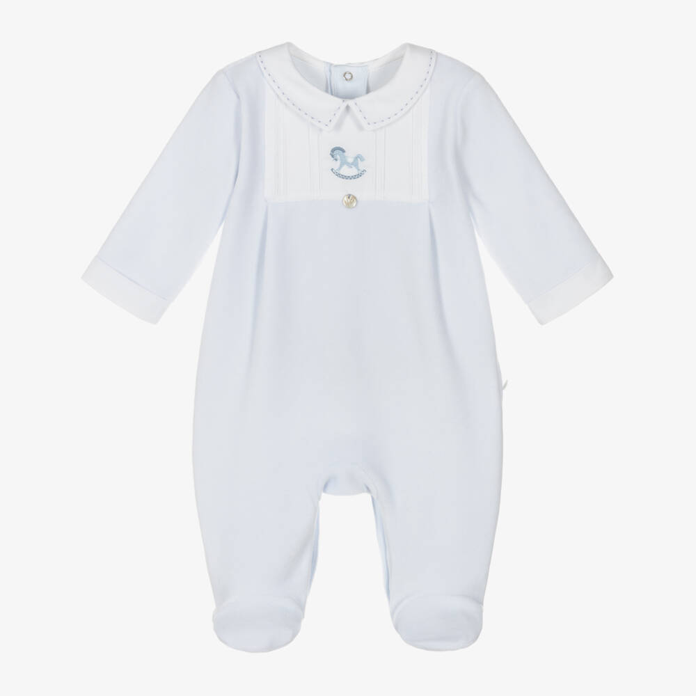 Pureté Du... Bébé-Pale Blue Velour Rocking Horse Babygrow | Childrensalon Outlet