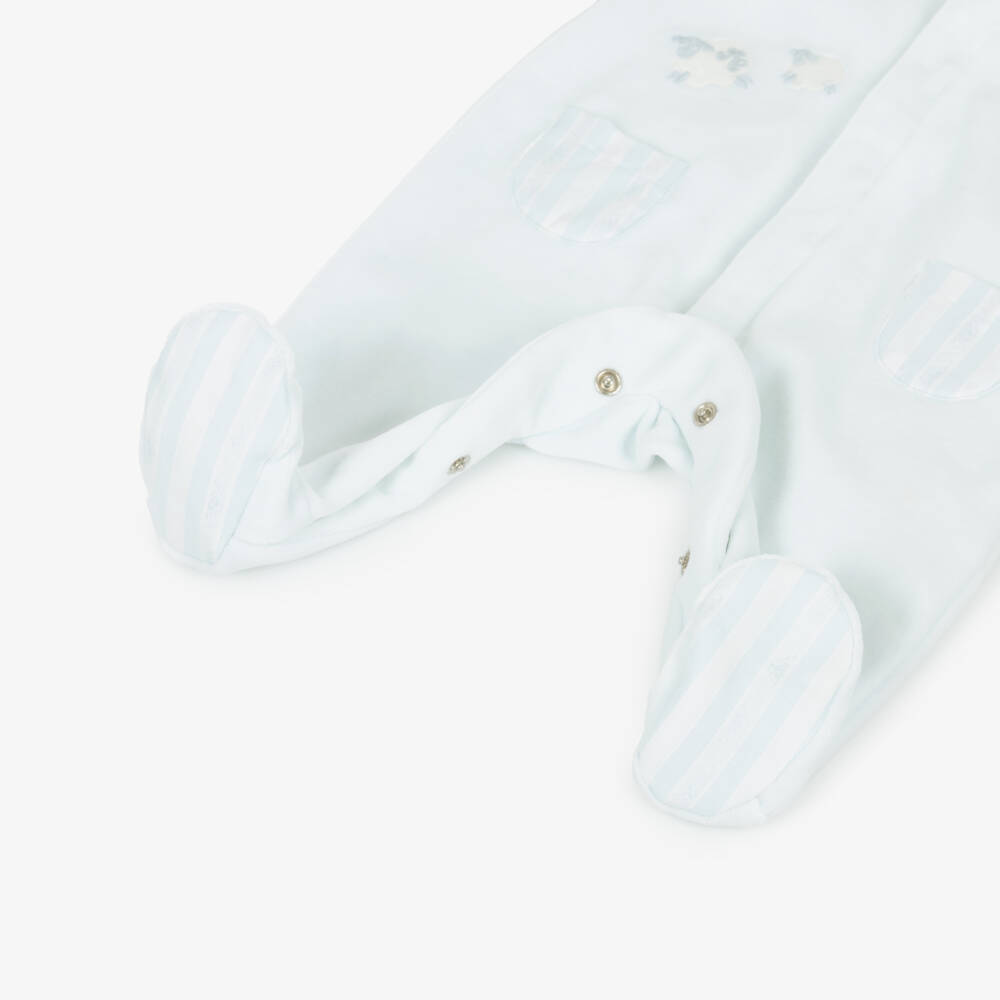 Tartine et Chocolat-Pale Blue Velour Sheep Babygrow | Childrensalon Outlet