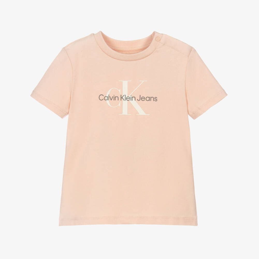 Calvin Klein-Pale Pink Cotton Monogram Logo T-Shirt | Childrensalon Outlet