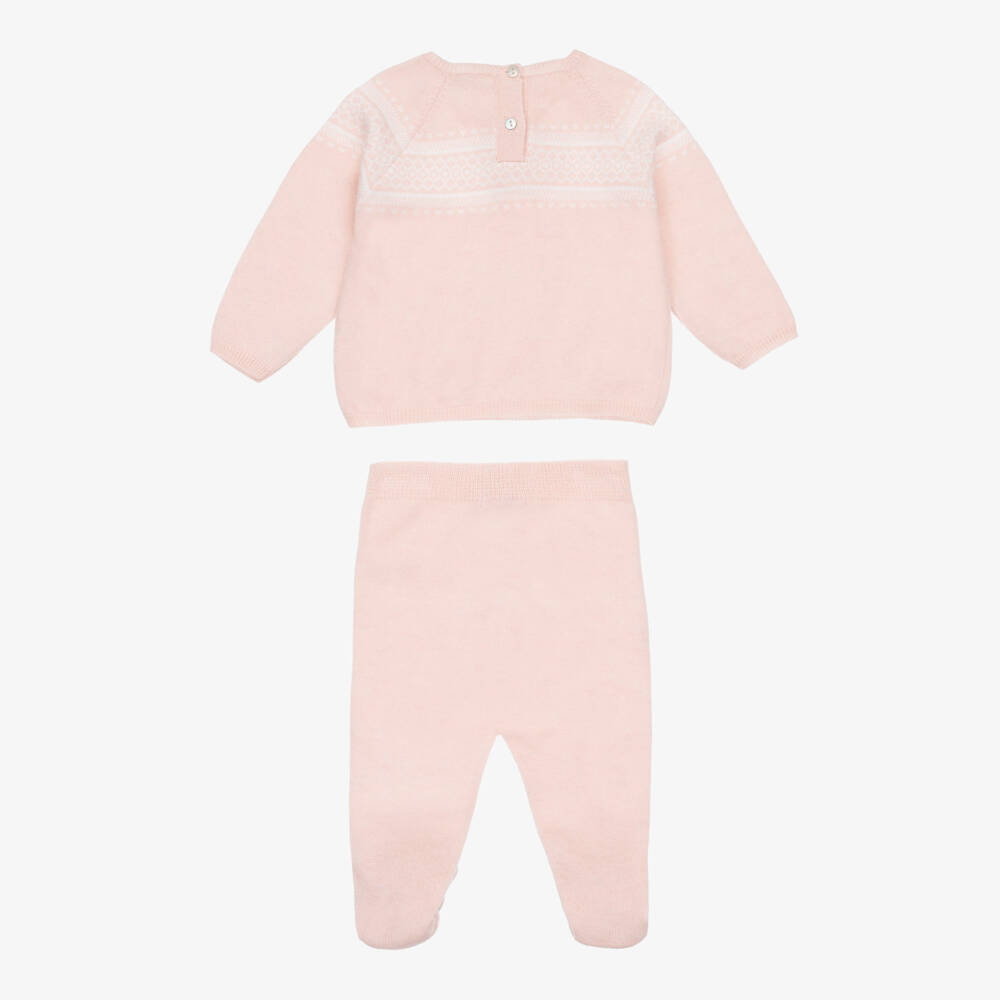 Laranjinha-Pale Pink Knitted 2 Piece Babygrow | Childrensalon Outlet