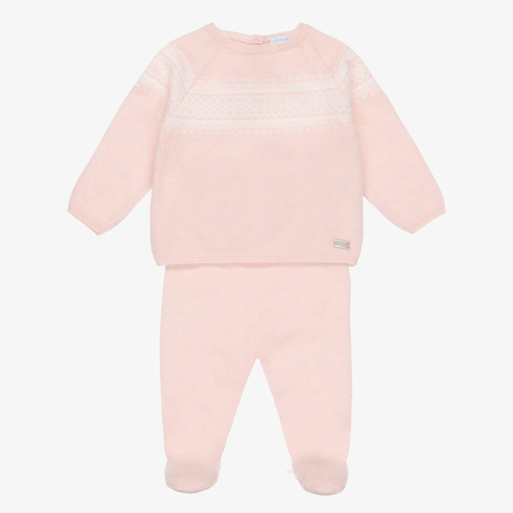 Laranjinha-Pale Pink Knitted 2 Piece Babygrow | Childrensalon Outlet