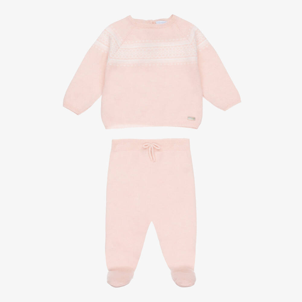 Laranjinha-Pale Pink Knitted 2 Piece Babygrow | Childrensalon Outlet