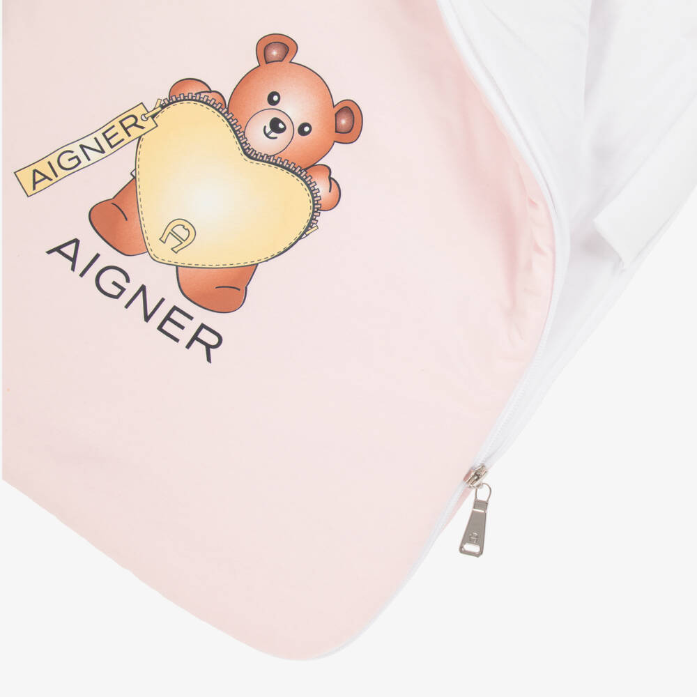AIGNER-Pale Pink Pima Cotton Teddy Bear Baby Nest (74cm) | Childrensalon Outlet