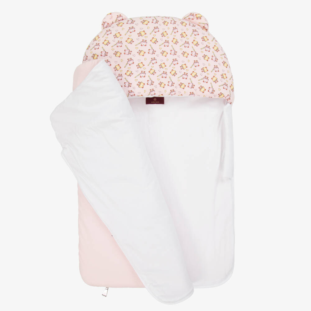 AIGNER-Pale Pink Pima Cotton Teddy Bear Baby Nest (74cm) | Childrensalon Outlet