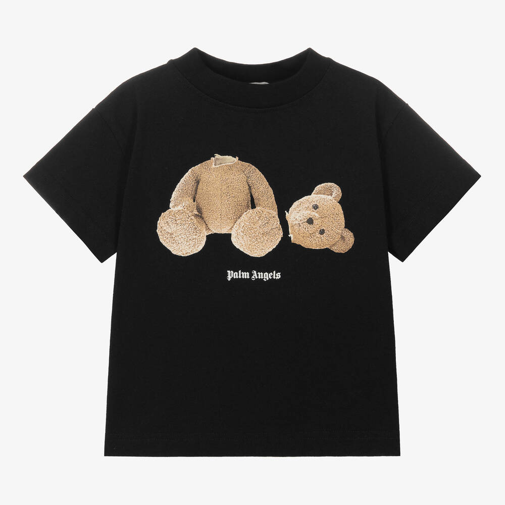 Palm Angels-Черная хлопковая футболка с медвежонком | Childrensalon Outlet