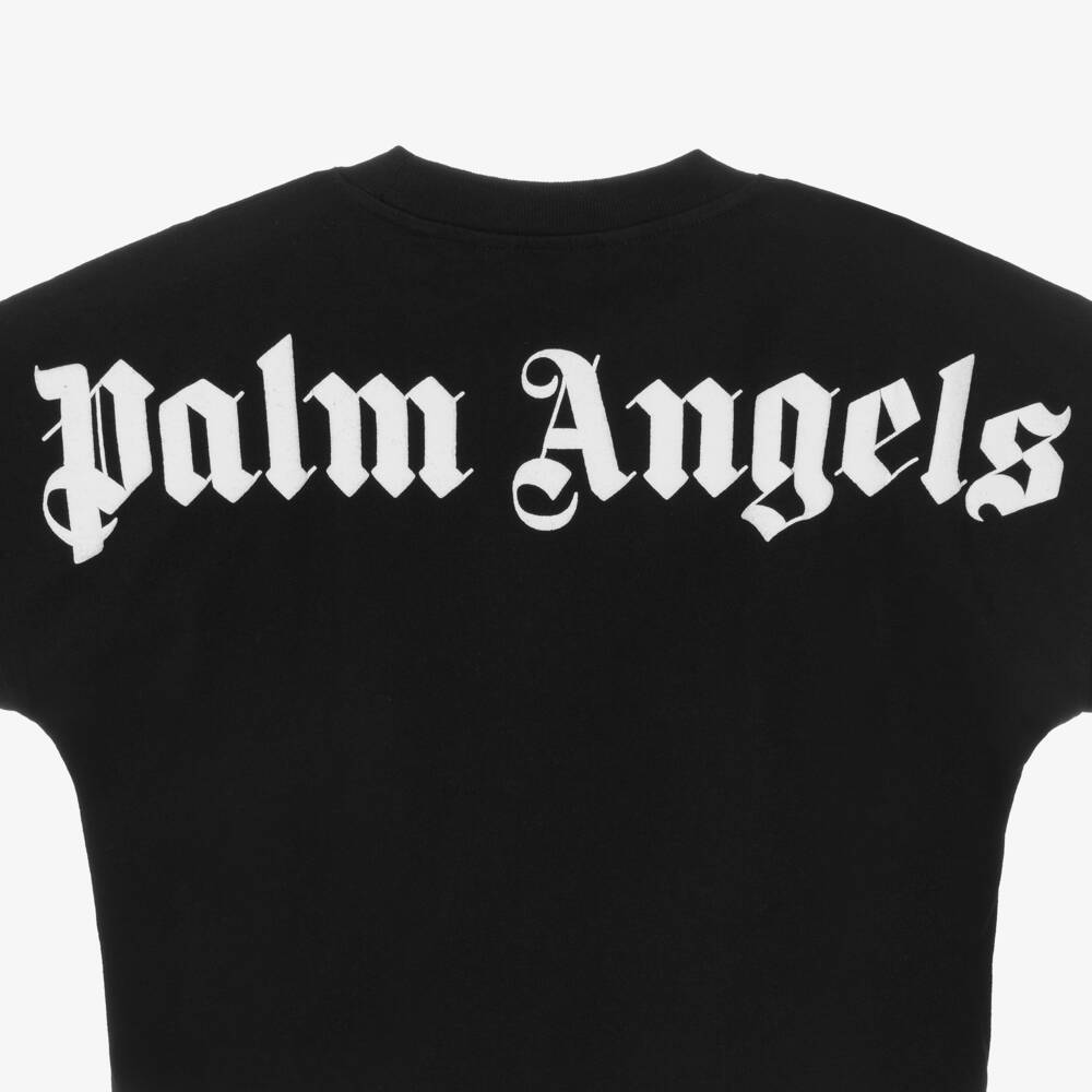 Palm Angels-Black Cotton Crew Neck T-Shirt | Childrensalon Outlet