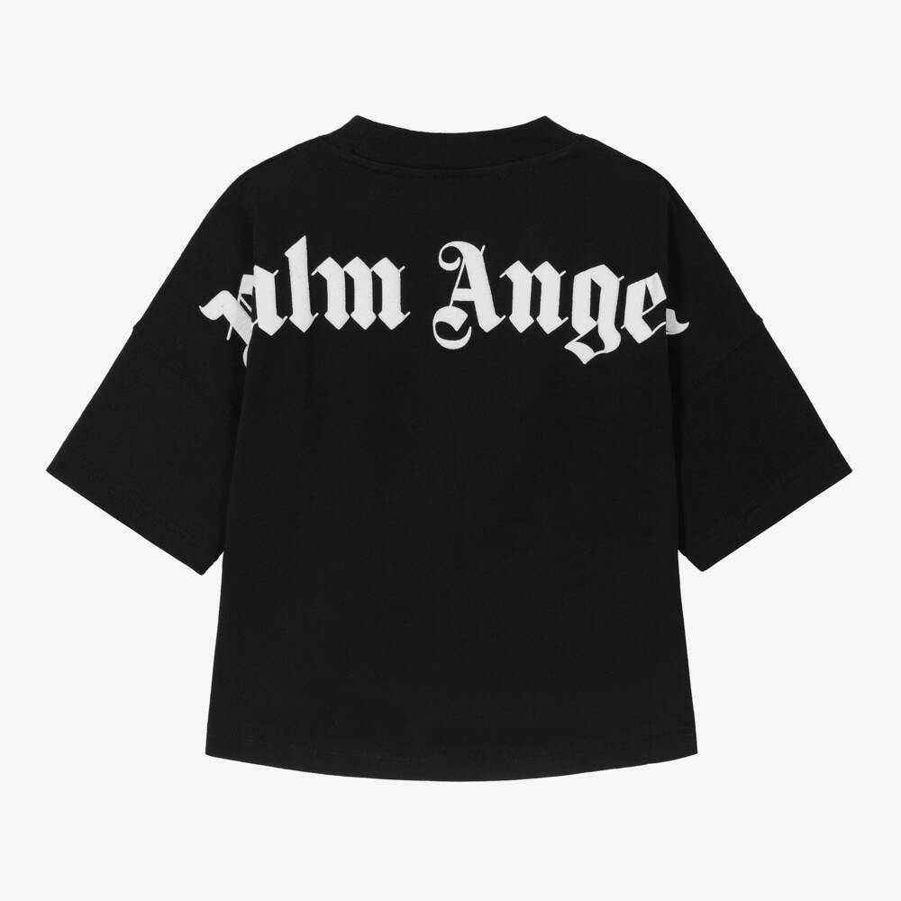 Palm Angels-Black Cotton Crew Neck T-Shirt | Childrensalon Outlet