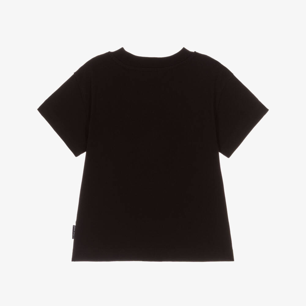Palm Angels-Black Cotton T-Shirt with Yellow Spray Paint Bear | Childrensalon Outlet