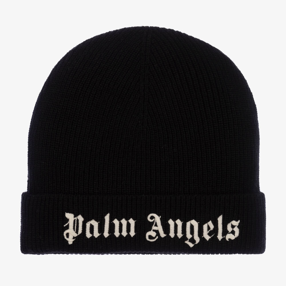 Palm Angels - Bonnet noir et blanc en maille | Childrensalon