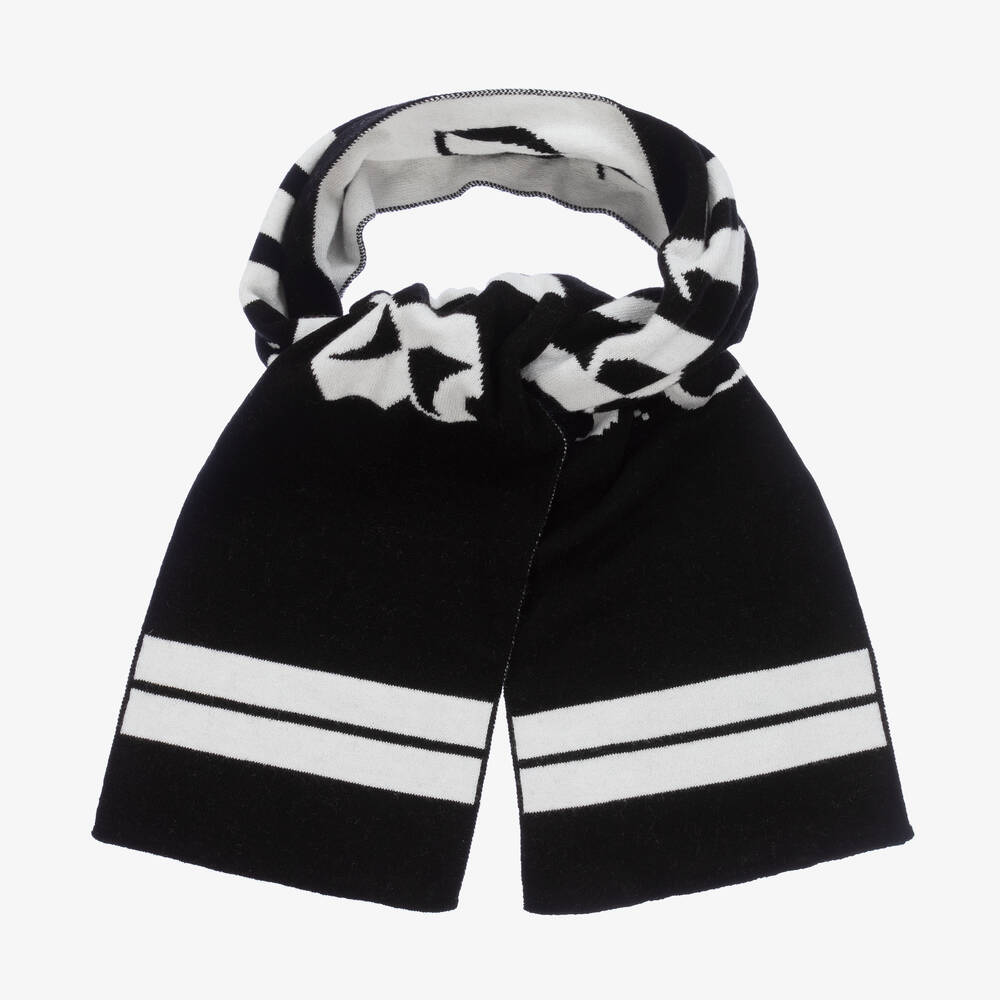 Palm Angels - Black & White Knitted Scarf | Childrensalon