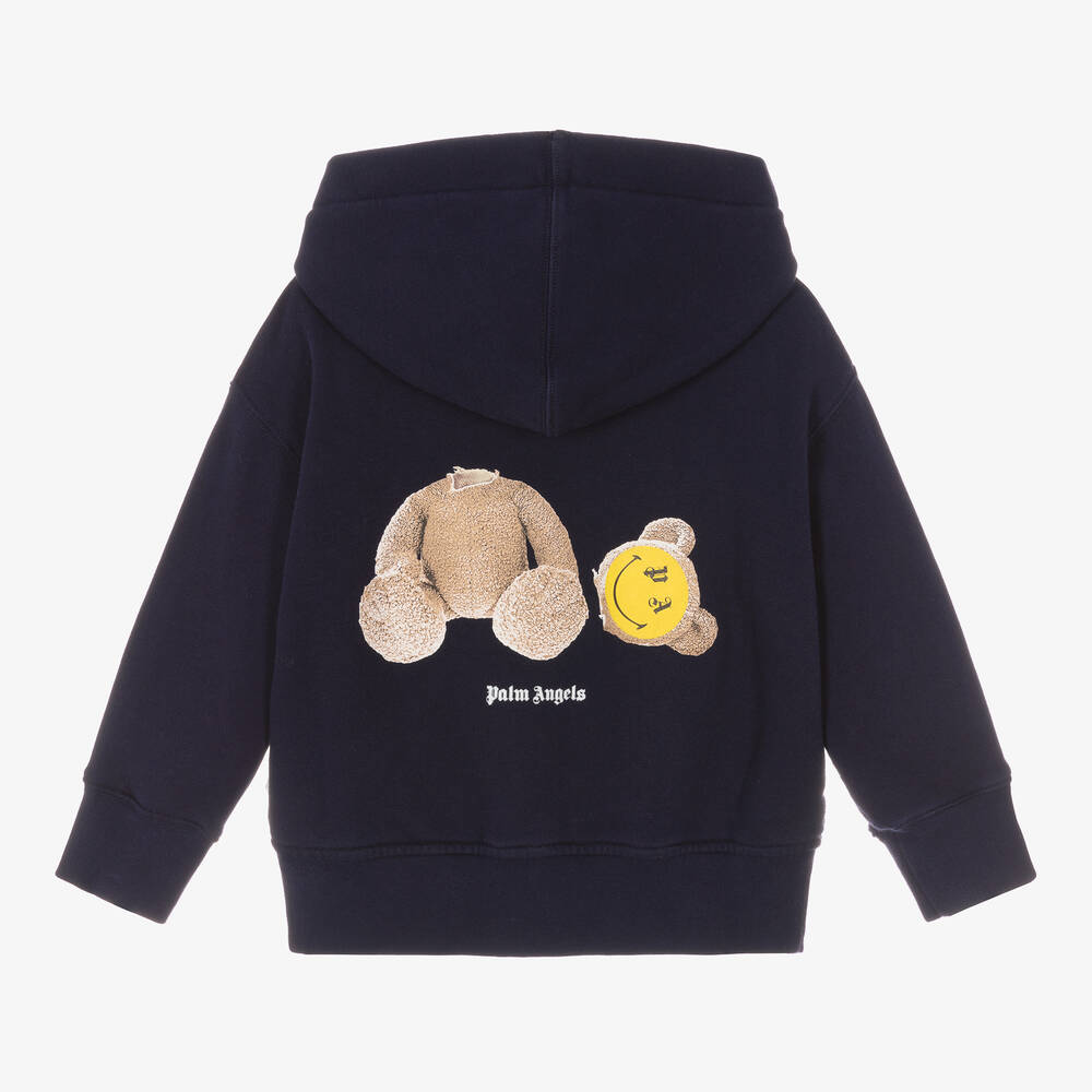 Palm Angels Blue Smiley Bear Zip Up Hoodie